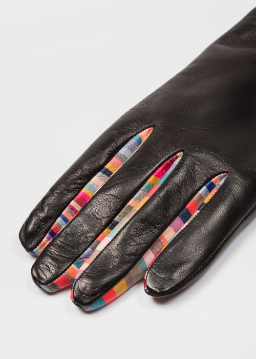 Women's Black Leather 'Concertina' Gloves With 'Swirl' Piping  by Paul Smith