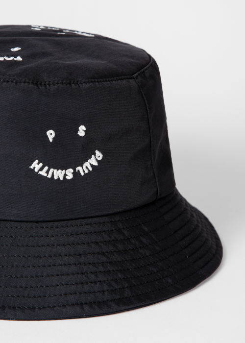 Detail View - 'Happy' Black Embroidered Bucket Hat Paul Smith