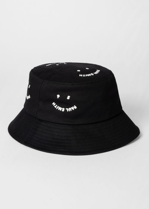 Women's Black 'Happy' Embroidered Bucket Hat