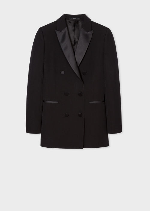 Women's Black Double-Breasted Tuxedo Blazer With Satin Details by Paul Smith