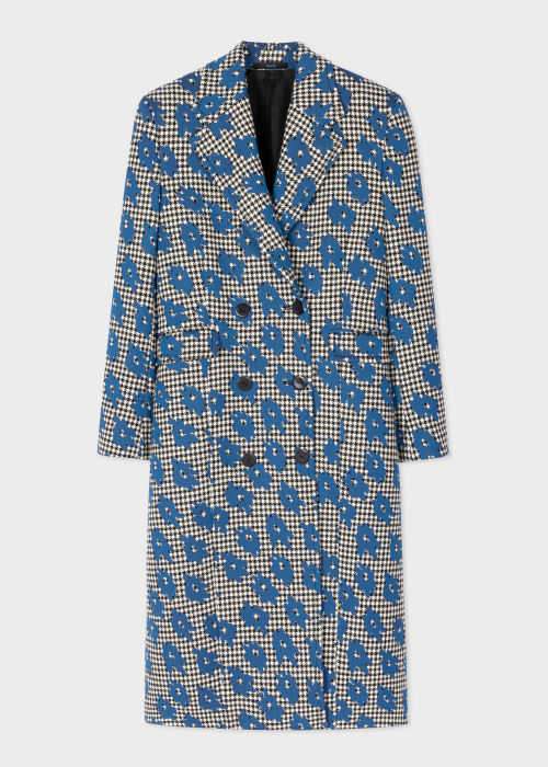 Front View - Women's Dogtooth 'Big Flower' Double-Breasted Coat Paul Smith