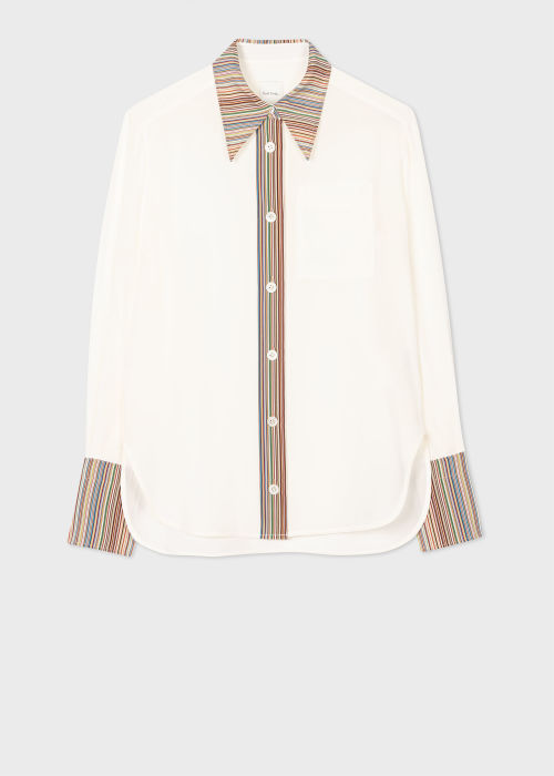 Product View - Women's Ivory Silk 'Signature Stripe' Long-Sleeve Shirt Paul Smith