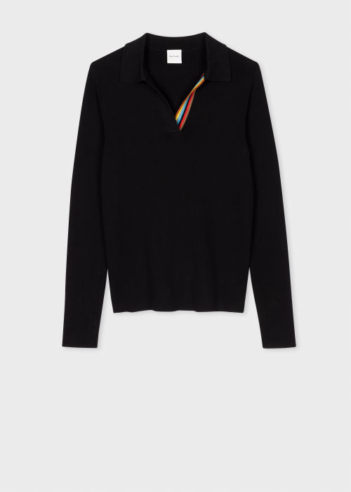 Front View - Women's Black Ribbed 'Signature Stripe' Sweater Paul Smith