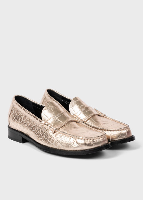 Women's Gold Leather Mock-Croc 'Cassini' Loafers