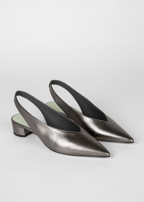 Detail View - Women's Metallic Leather Sling Back Heels Paul Smith
