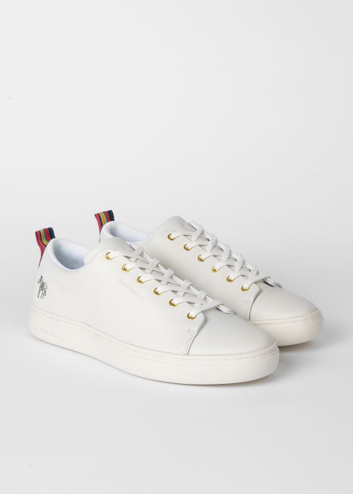 Angled view - Women's White Leather 'Lee' Sneakers Paul Smith