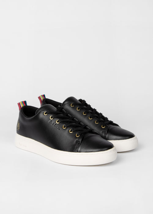Angled view - Black Leather 'Lee' Trainers Paul Smith