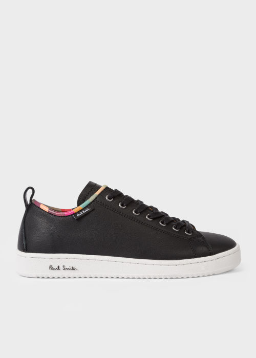 Front View - Women's Black Leather 'Miyata' Trainers with 'Swirl' Trim Paul Smith