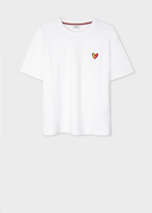 Front view - Women's White 'Swirl Heart' Print Organic Cotton T-Shirt Paul Smith