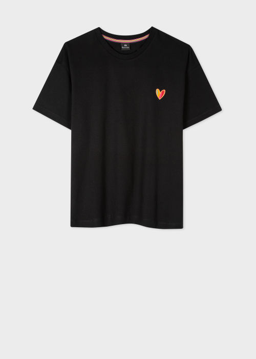 Front view - Women's Black 'Swirl Heart' Organic Cotton T-Shirt Paul Smith