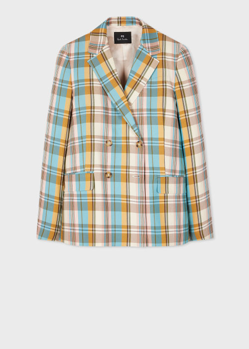 Front View - Women's Multi Colour Check Double Breasted Jacket Paul Smith