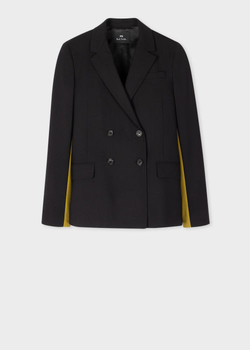 Front View - Women's Black Double Breasted Contrast Blazer Paul Smith