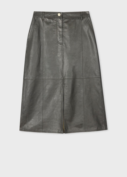 Product View - Women's Dark Green Lamb Leather Midi Skirt Paul Smith