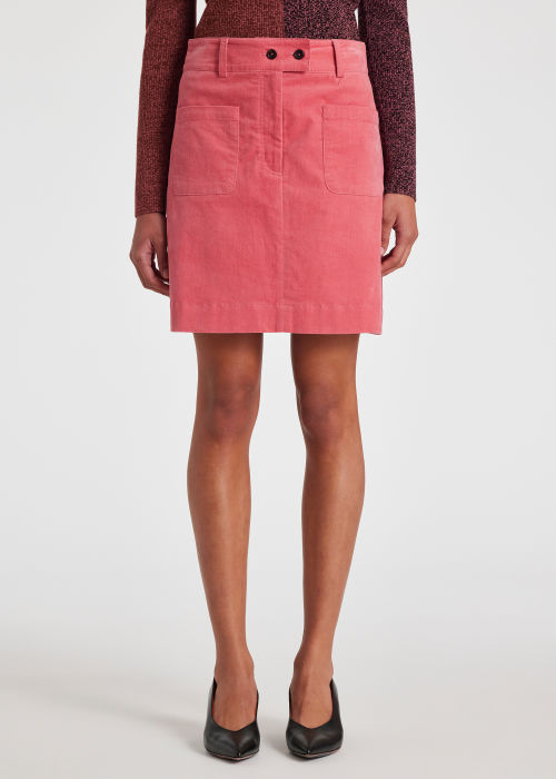 Model View - Women's Pink Velvet Knee-Length Skirt Paul Smith