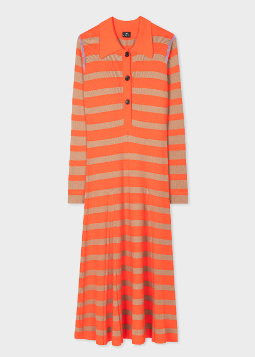Front view - Women's Orange Stripe Knitted Cotton Dress Paul Smith