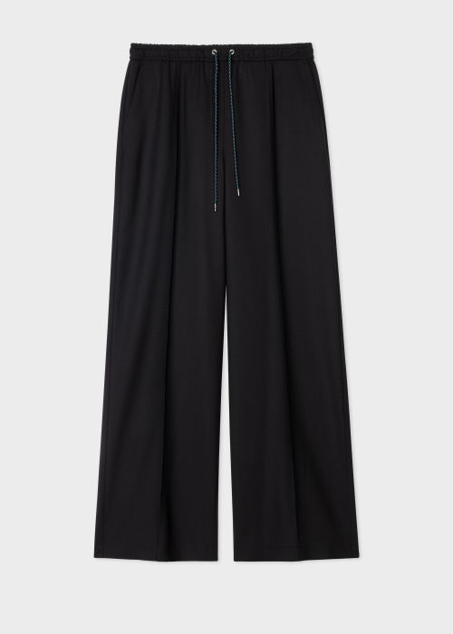 Product View - Women's Black Wool-Hopsack Wide Leg Trousers Paul Smith
