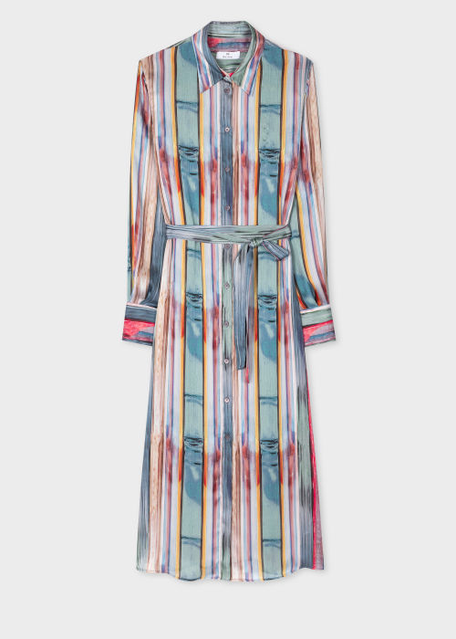 Front View - Women's 'Glass Stripe' Crinkle Midi Shirt Dress Paul Smith