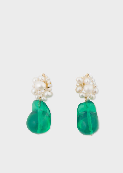 'Tra‐la‐la' Pearl & Green Resin Earrings by Completedworks