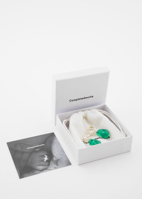 'Tra‐la‐la' Pearl & Green Resin Earrings by Completedworks