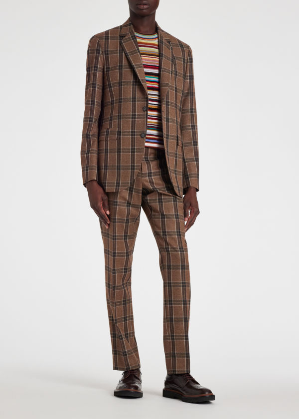 Tailored-Fit Brown Buffalo Check Wool Pants