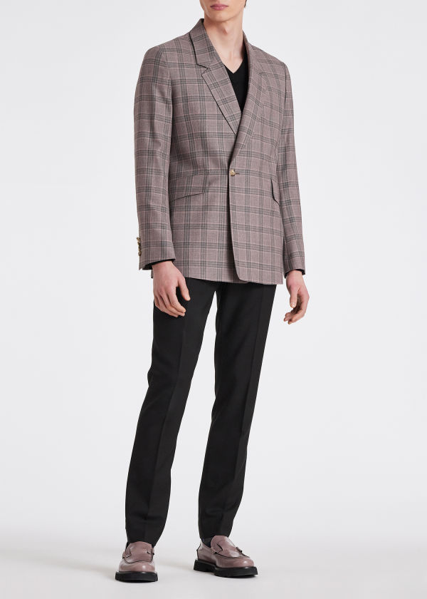 Mauve and Grey Check Wool Double-Breasted Blazer