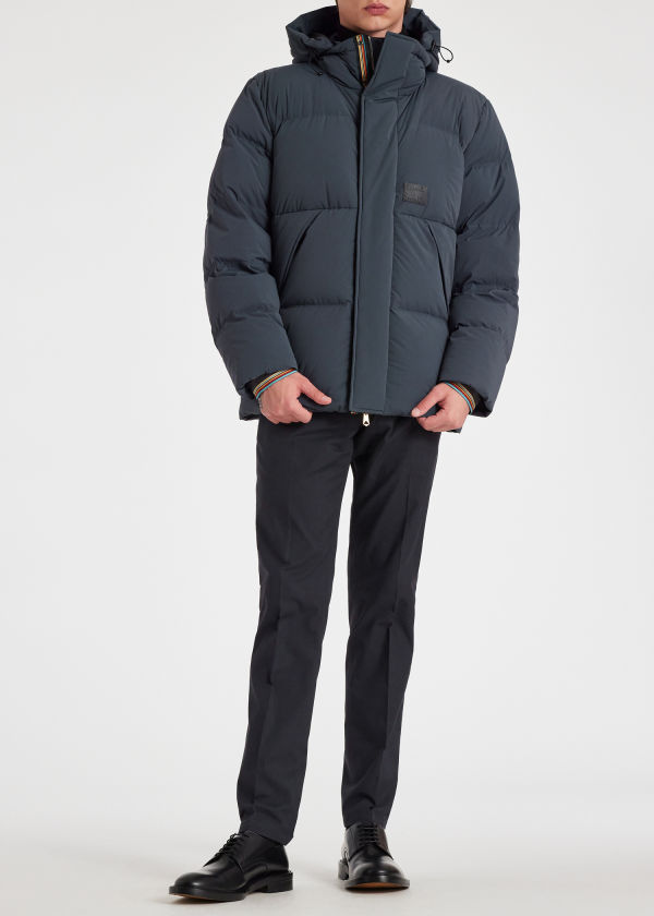 Washed Navy Hooded Down Coat