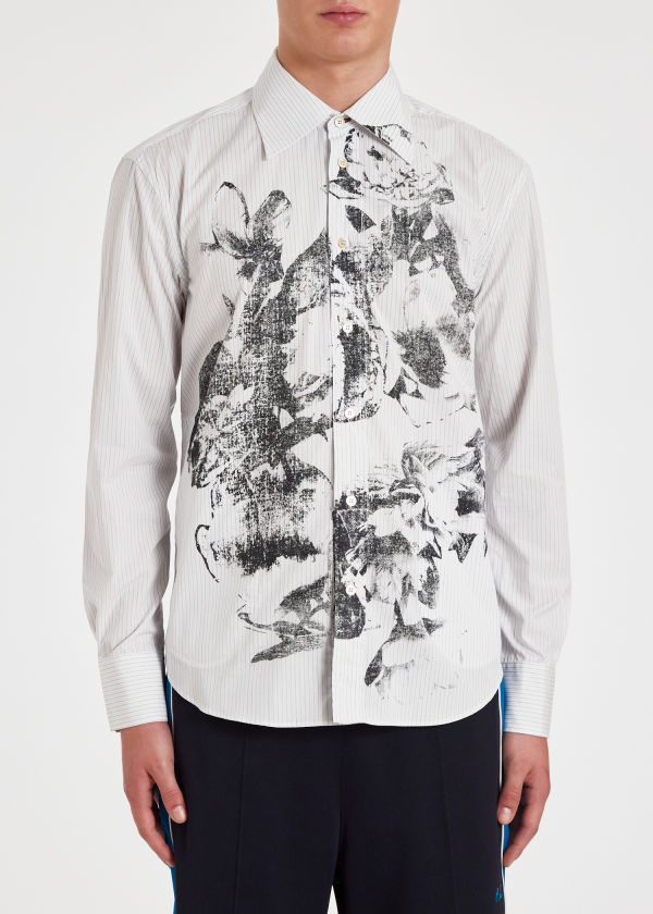Commission &Paul Smith - Fine Stripe Floral Print Shirt