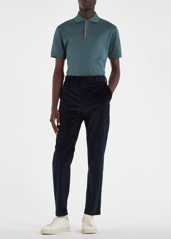 Teal Cotton 'Signature Stripe' Trim Polo Shirt
