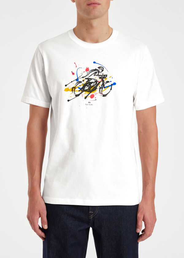 T-shirt Blanc "Cyclist Sketch" en Coton