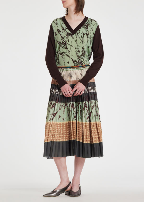 Women's 'Assembled Stripe' Pleated Midi Skirt