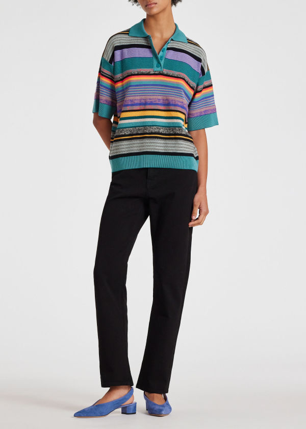 Women's Relaxed-Fit Organic Cotton 'Glass Stripe' Polo Shirt