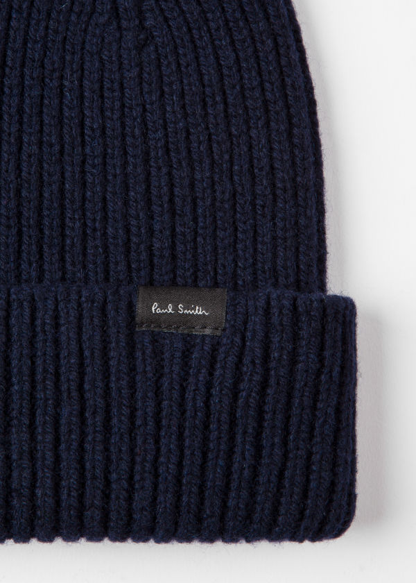 Navy Cashmere-Blend Ribbed Beanie Hat