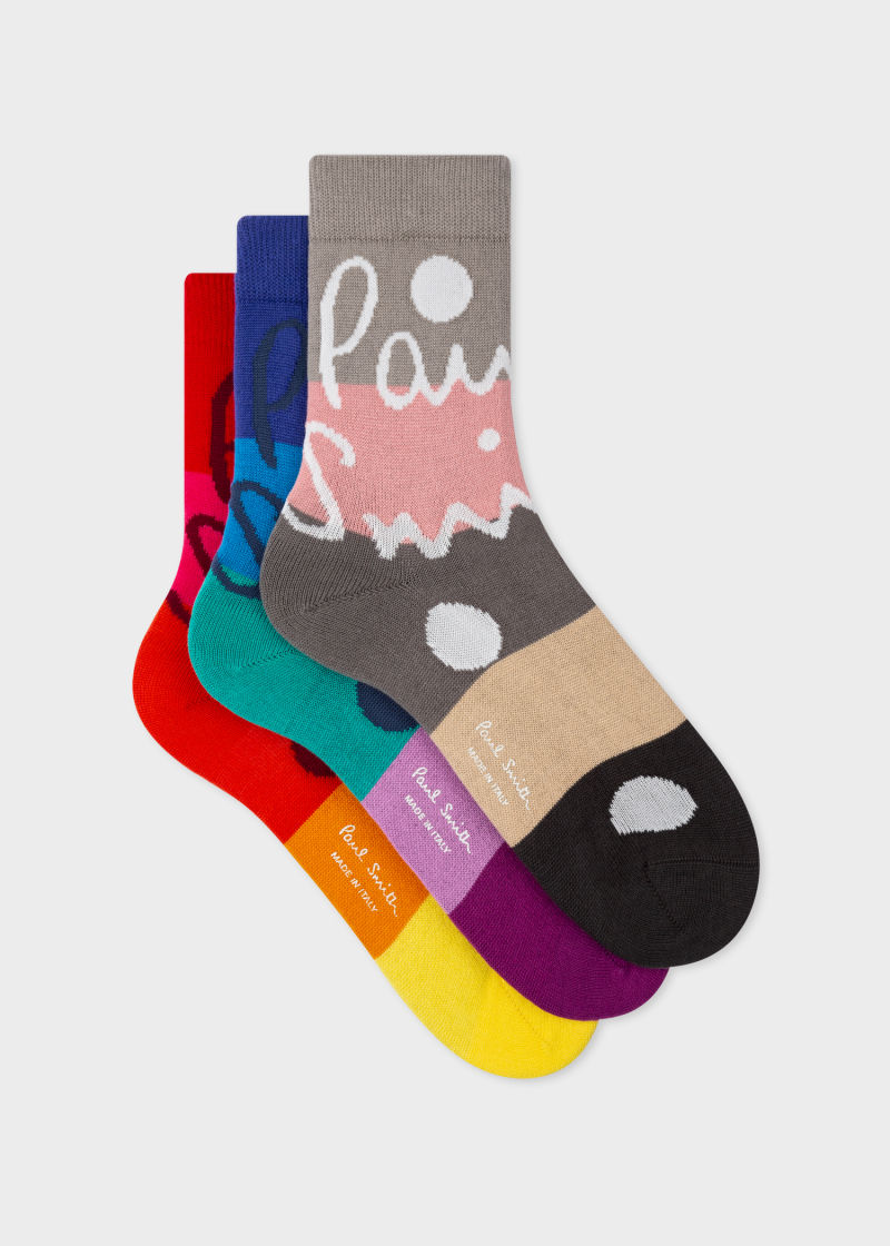 Three Pack Multi Colour Logo Socks