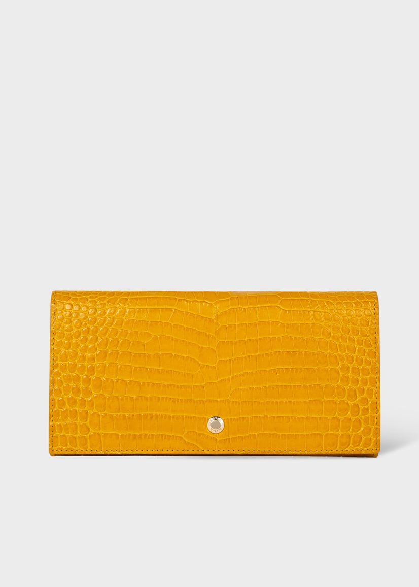 Mustard Mock-Croc Embossed Leather Tri-Fold Wallet by Paul Smith