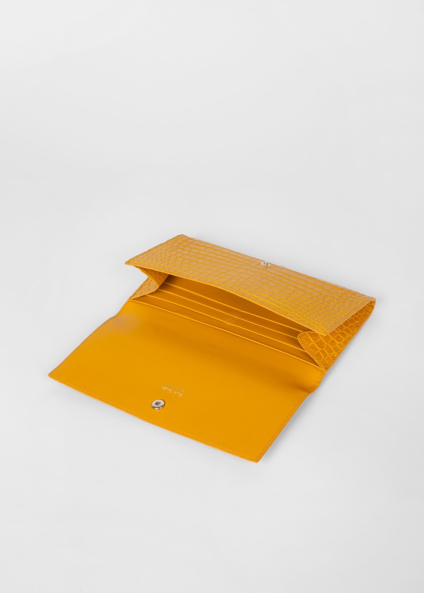 Mustard Mock-Croc Embossed Leather Tri-Fold Wallet by Paul Smith