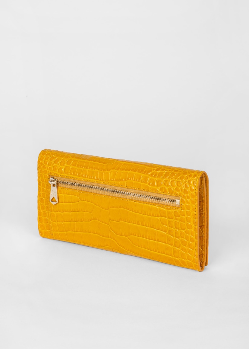 Mustard Mock-Croc Embossed Leather Tri-Fold Wallet by Paul Smith