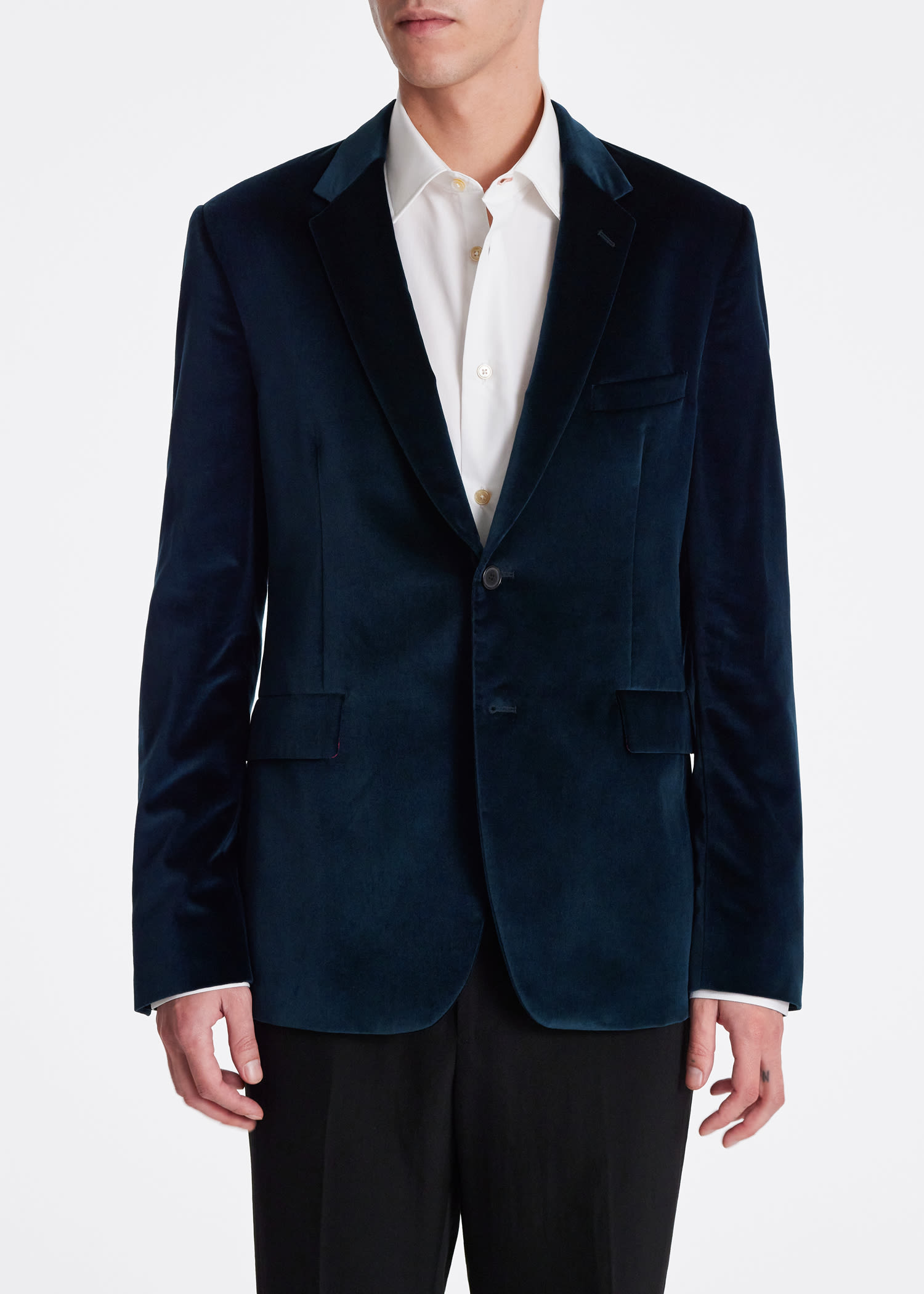 Men's Slim-Fit Navy Velvet Two-Button Blazer