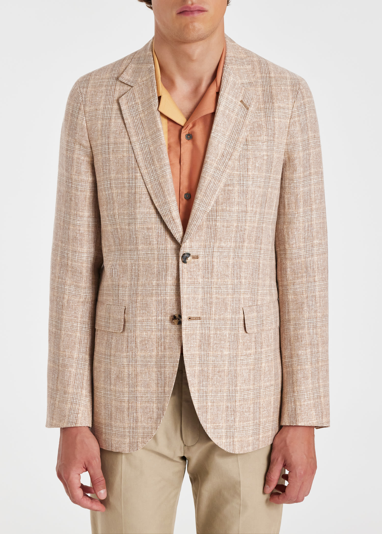 Men s Easy Fit Beige Linen Blend Check Blazer