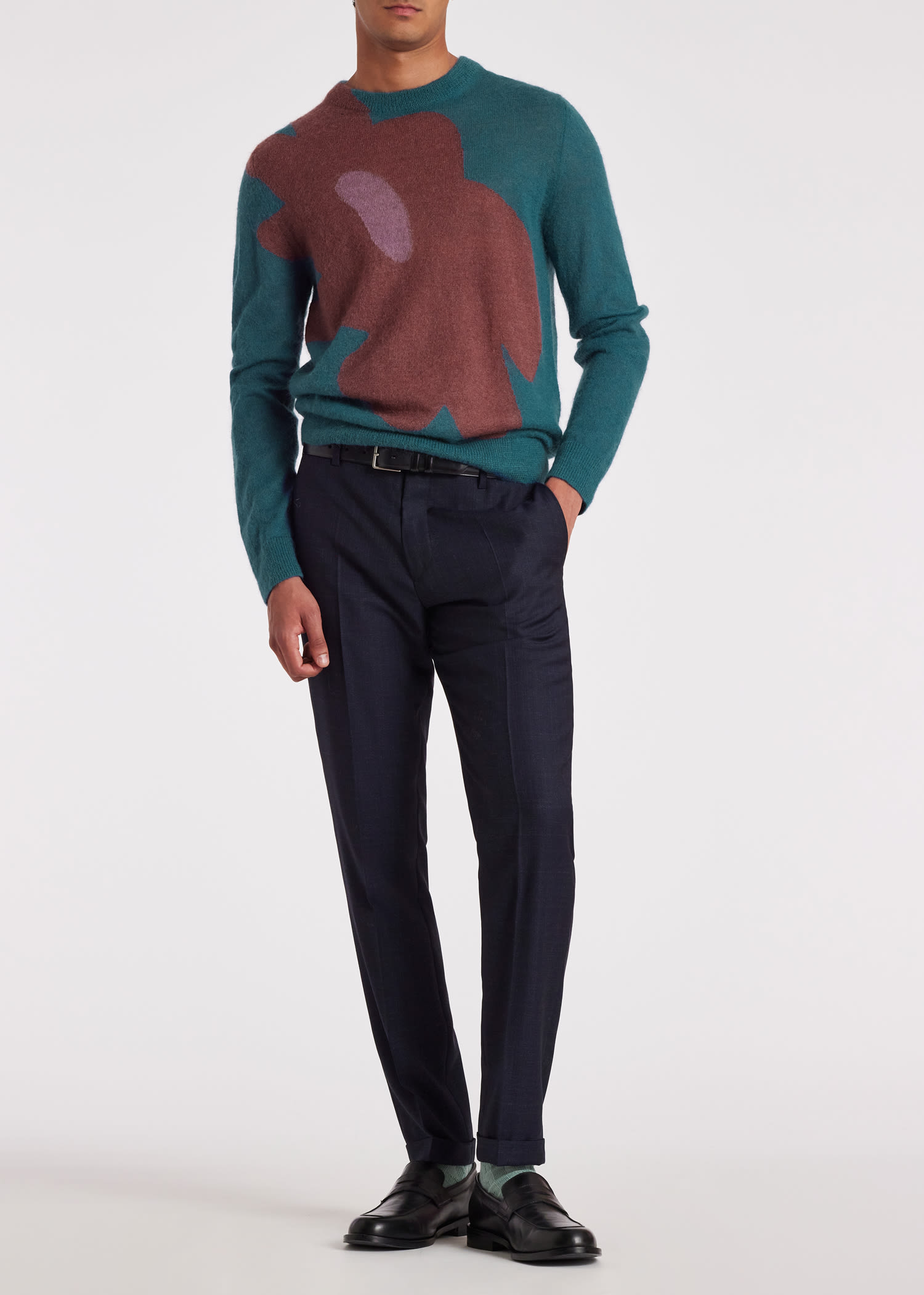 Teal Big Flower Mohair Blend Sweater