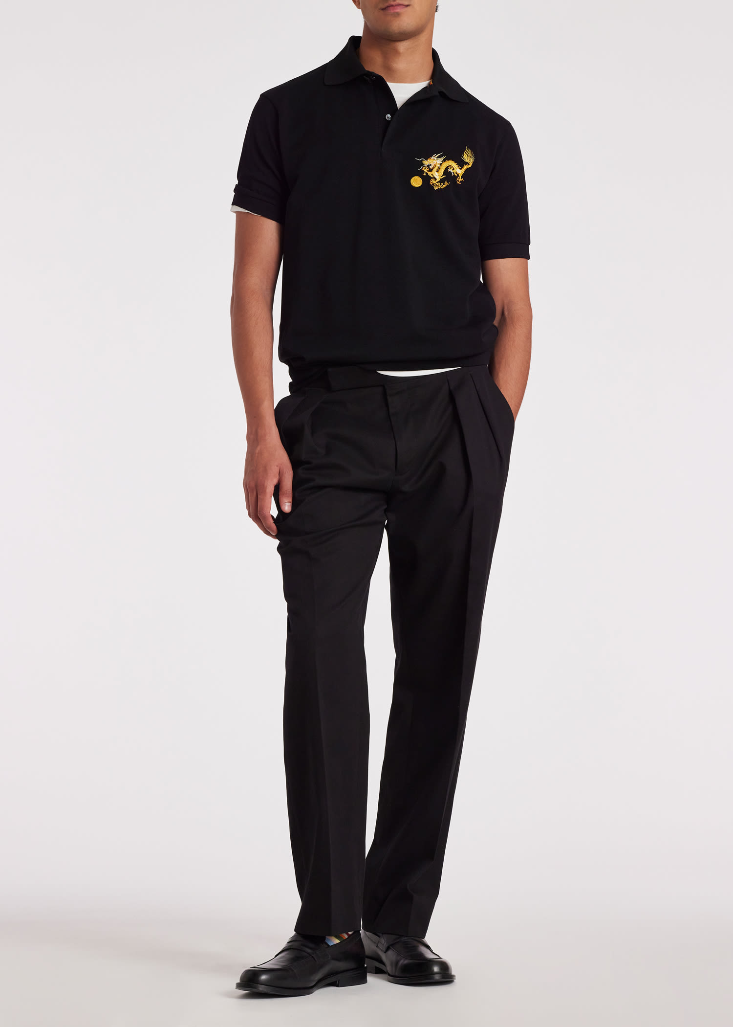 Black 'Year Of The Dragon' Embroidered Polo Shirt