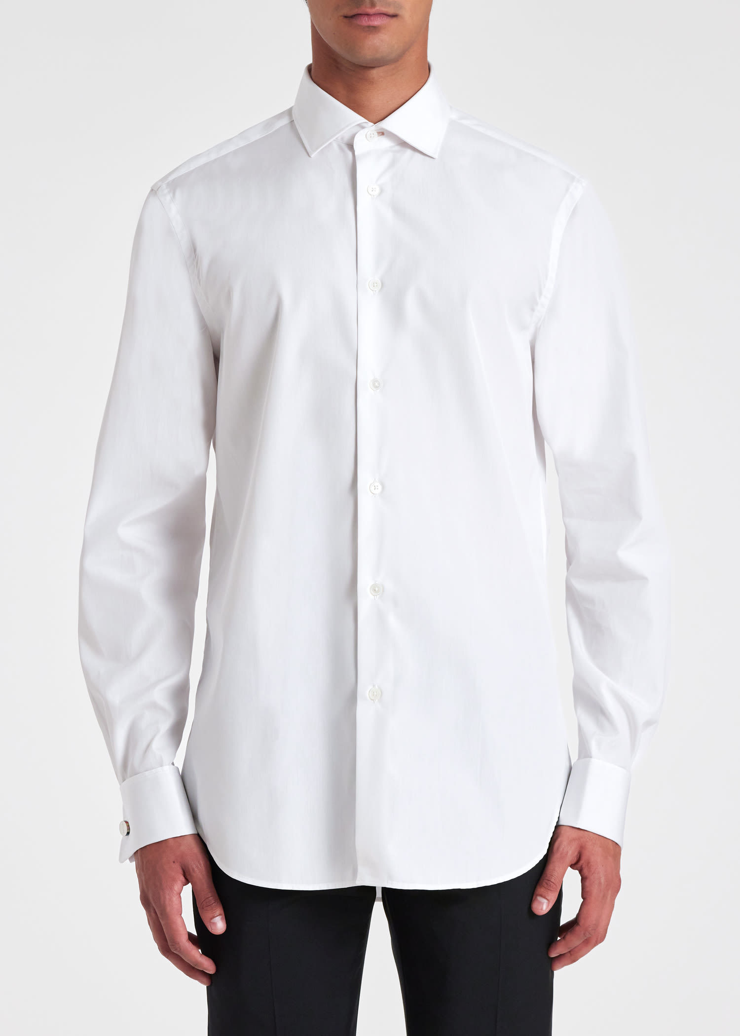 Men's White Tailored-Fit Signature Stripe Double Cuff Shirt