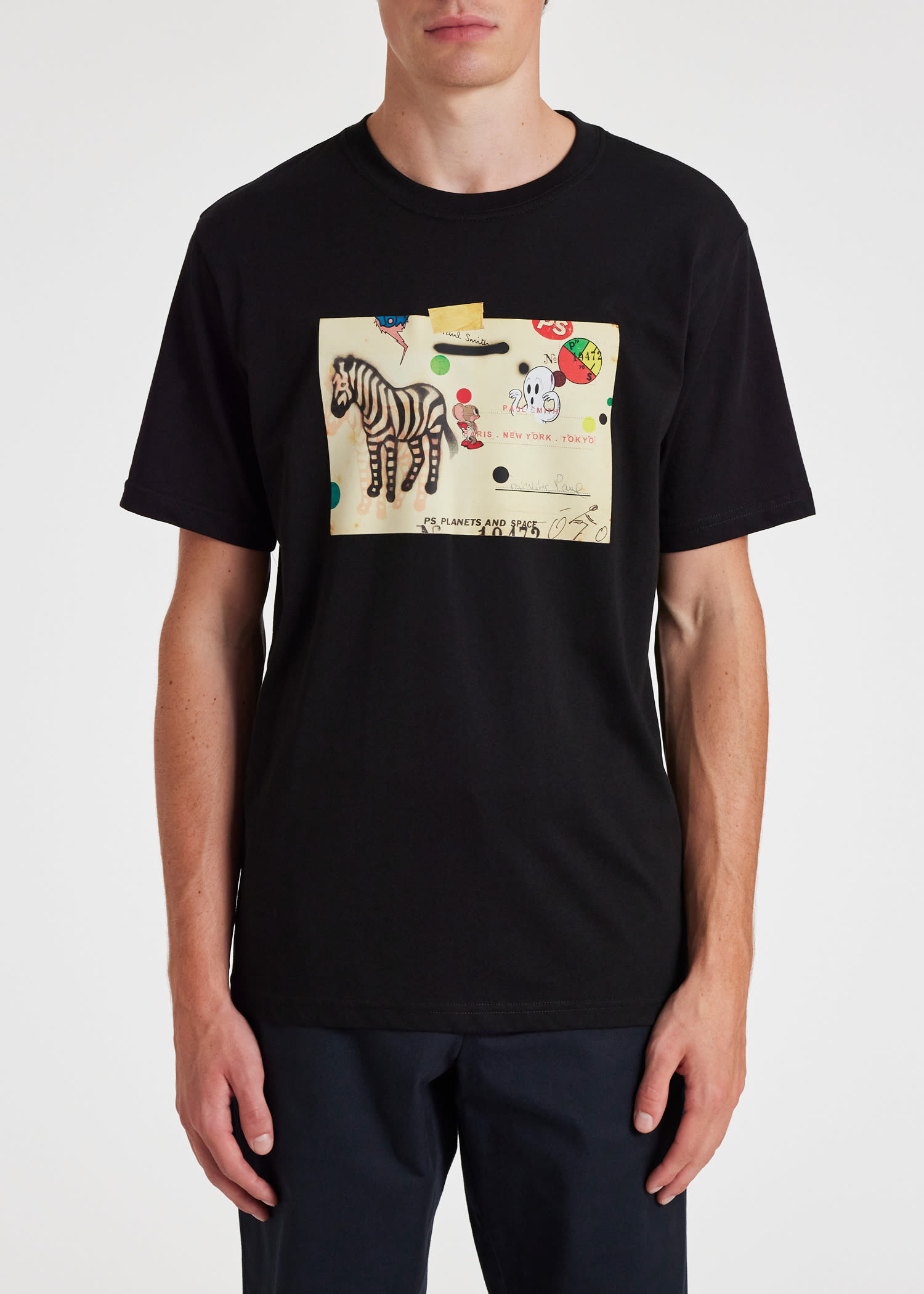 Men's Black 'Zebra Card' Print Cotton T-Shirt