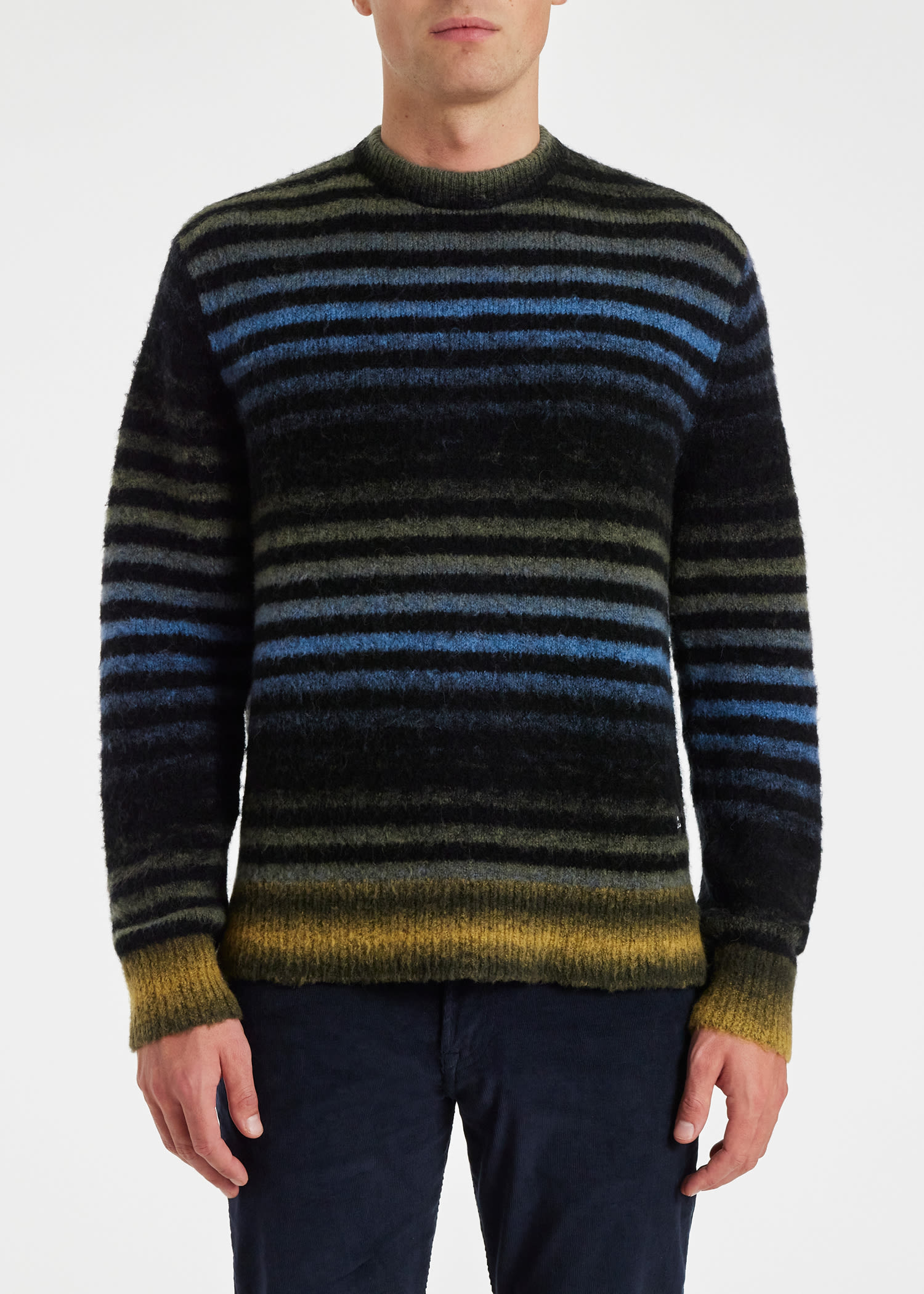 Men's Blue Multi-Stripe Merino-Blend Sweater