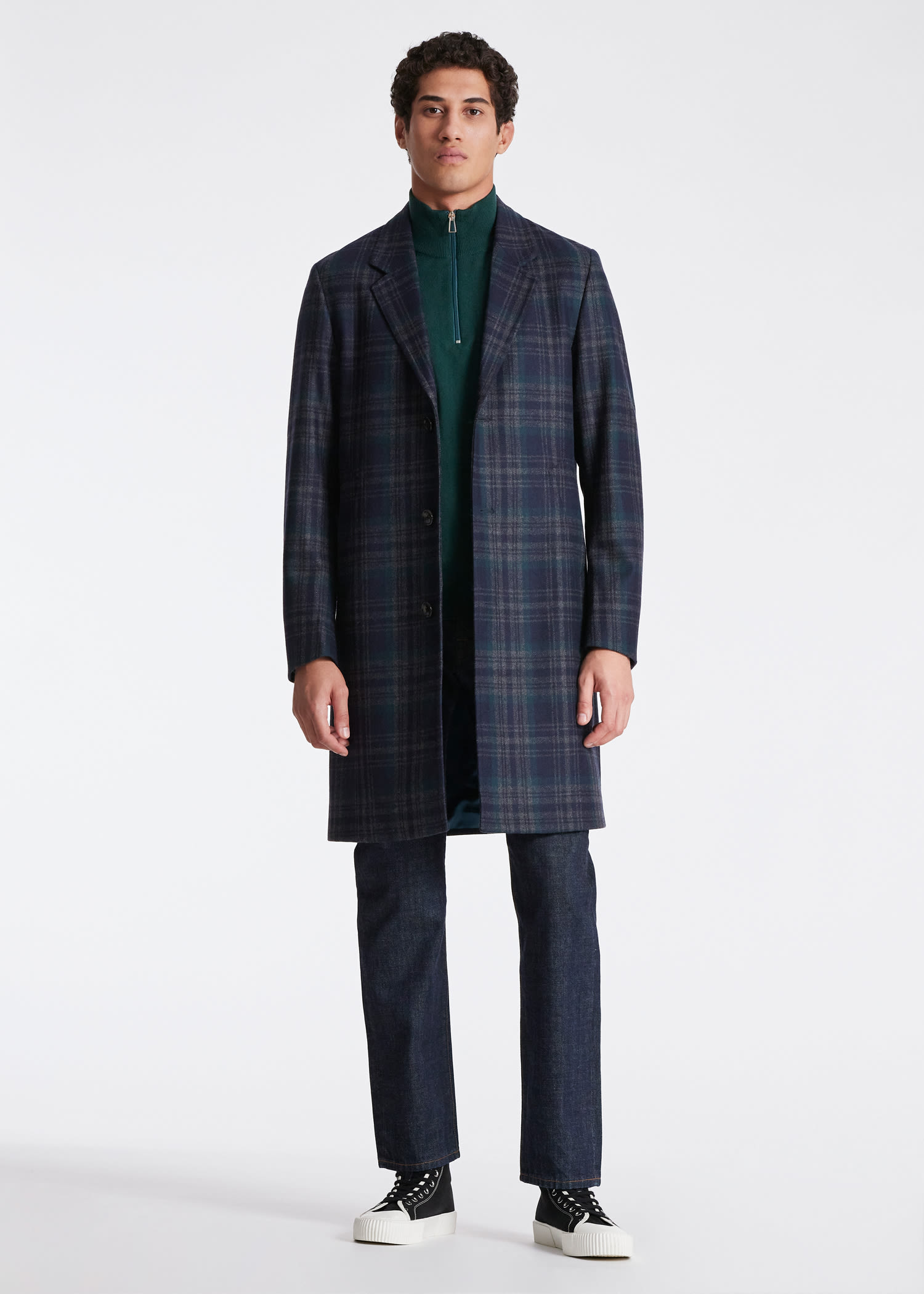 Wool-Blend Check Overcoat