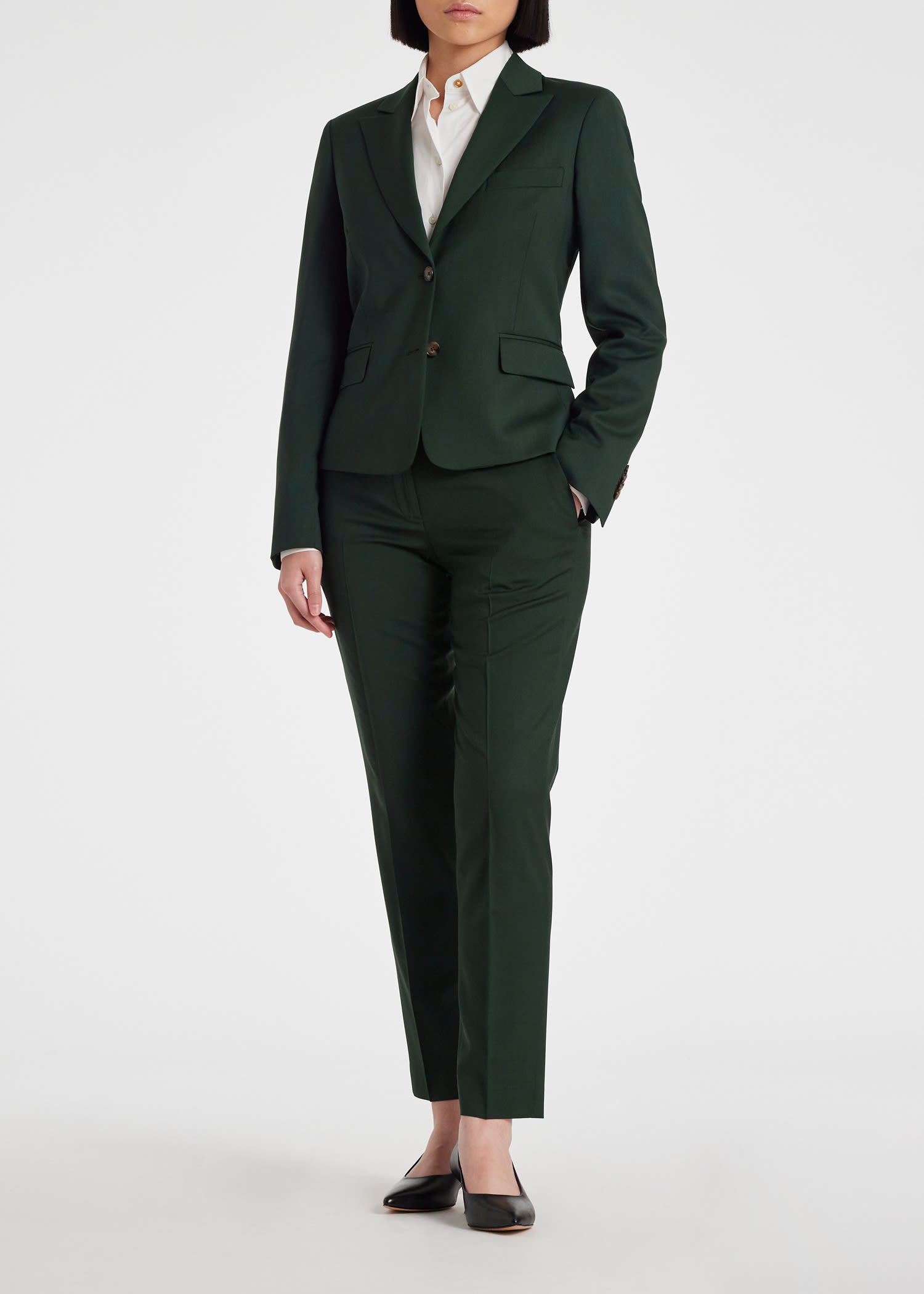 Women's Tapered-Fit Dark Green Wool Trousers
