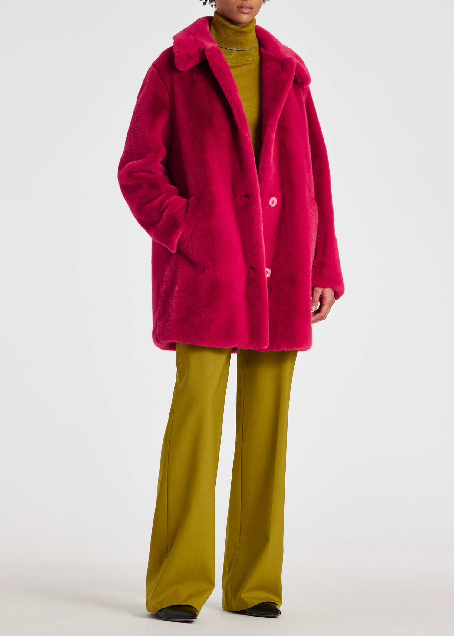 Women's Raspberry Faux Fur Coat