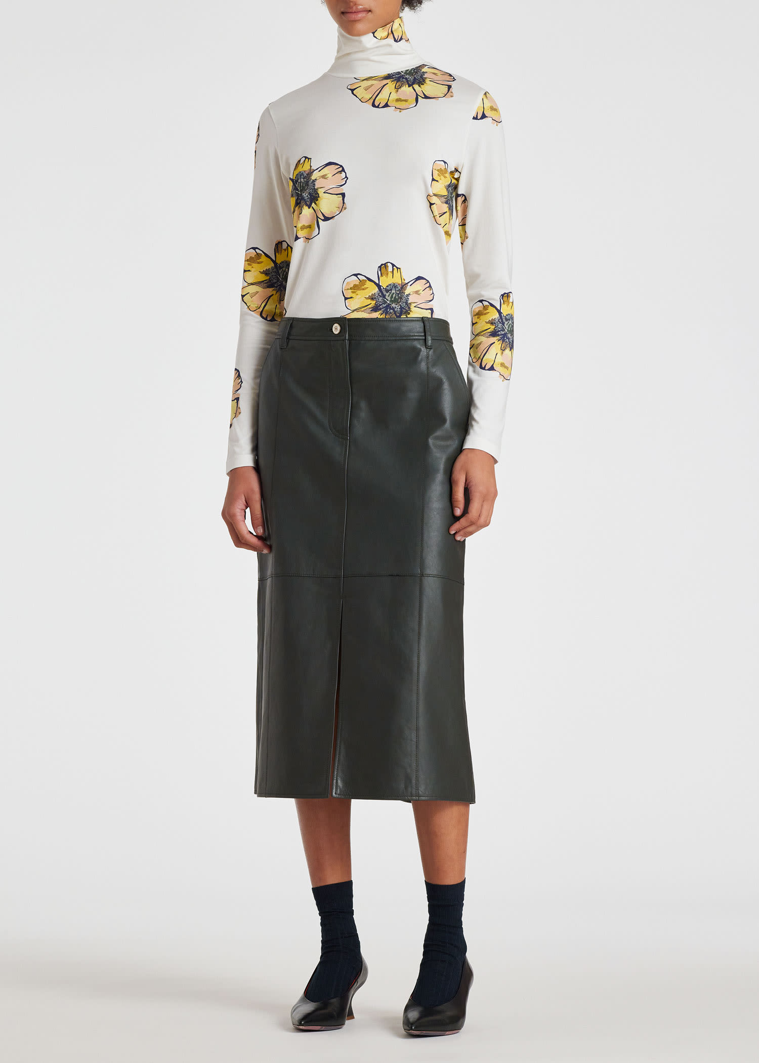Green lambskin leather skirt discount