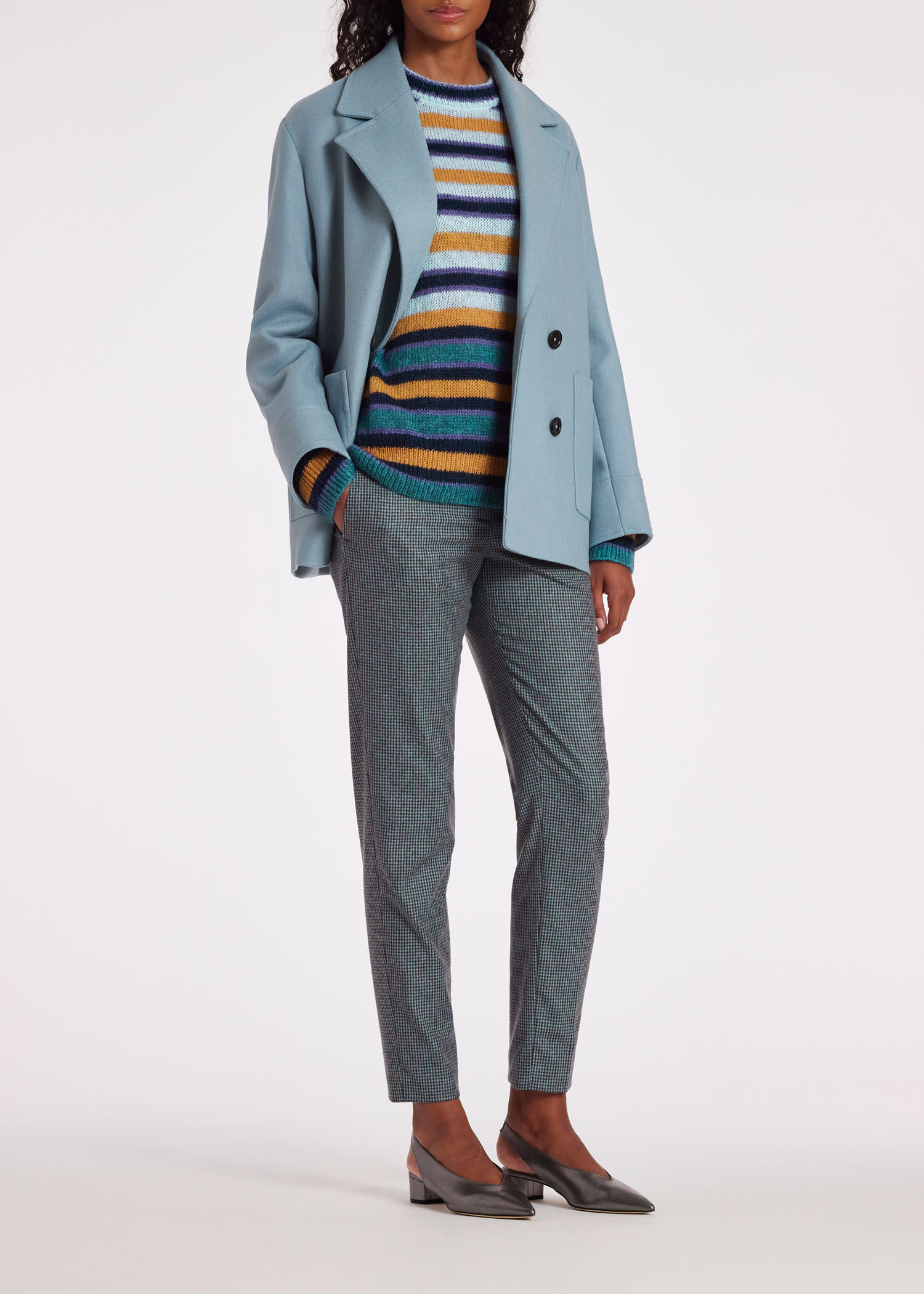 Light Blue Wool Cashmere Pea Coat
