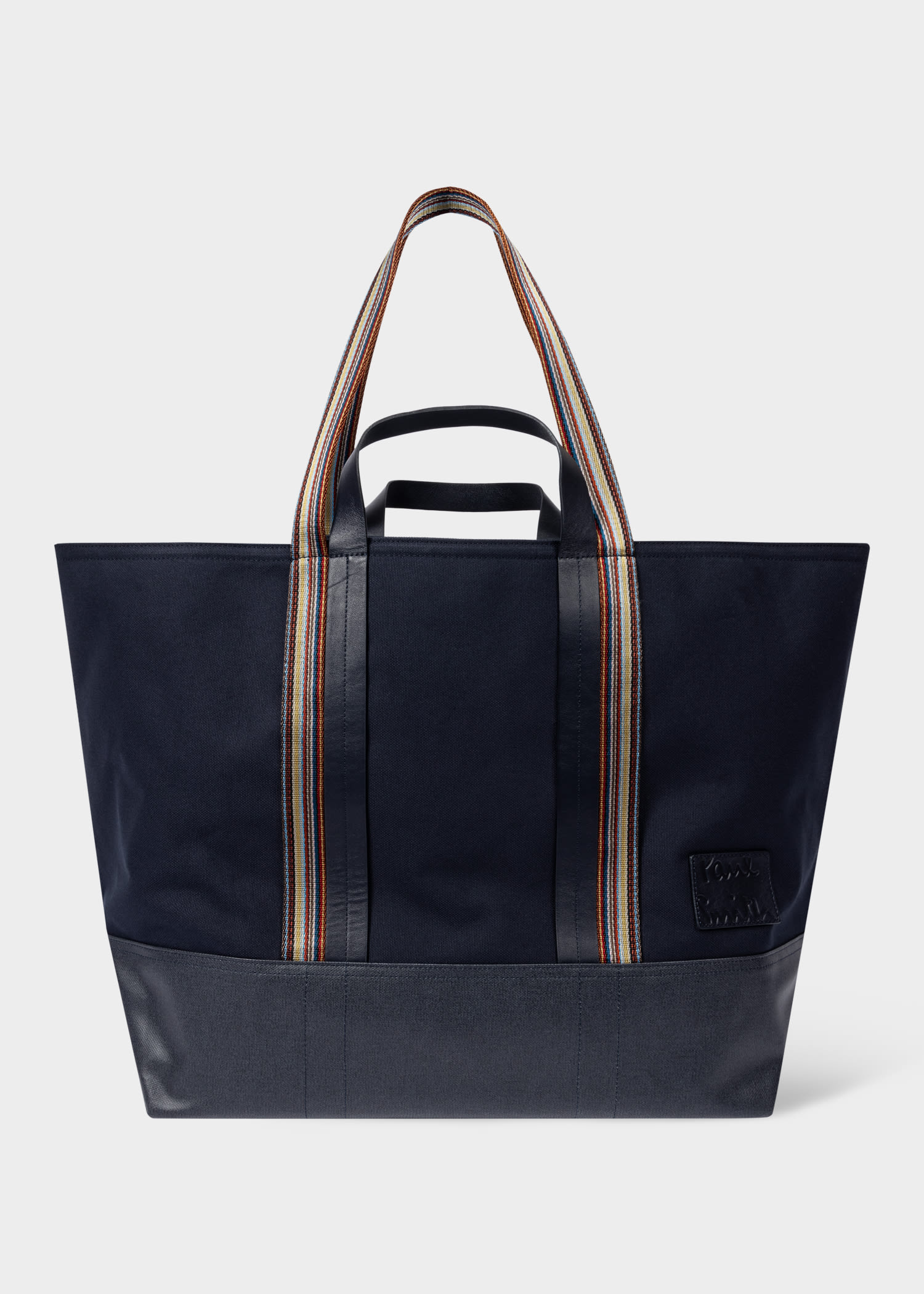Navy Canvas Tote Bag with Signature Stripe Straps