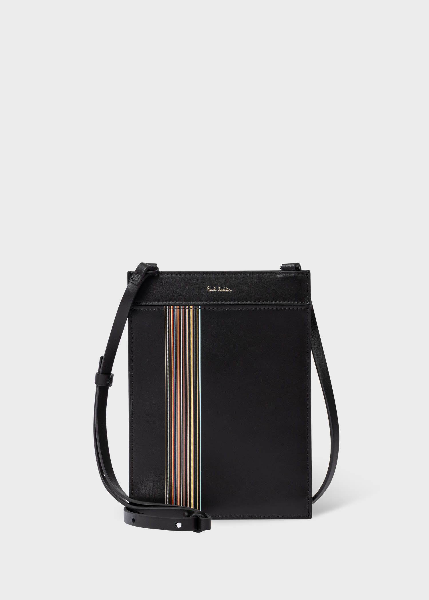 Black Leather Signature Stripe Block Cross-Body Bag